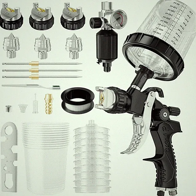 Air Spray Gun with 1.4/1.7/2mm Nozzles & Air Compressor Regulator