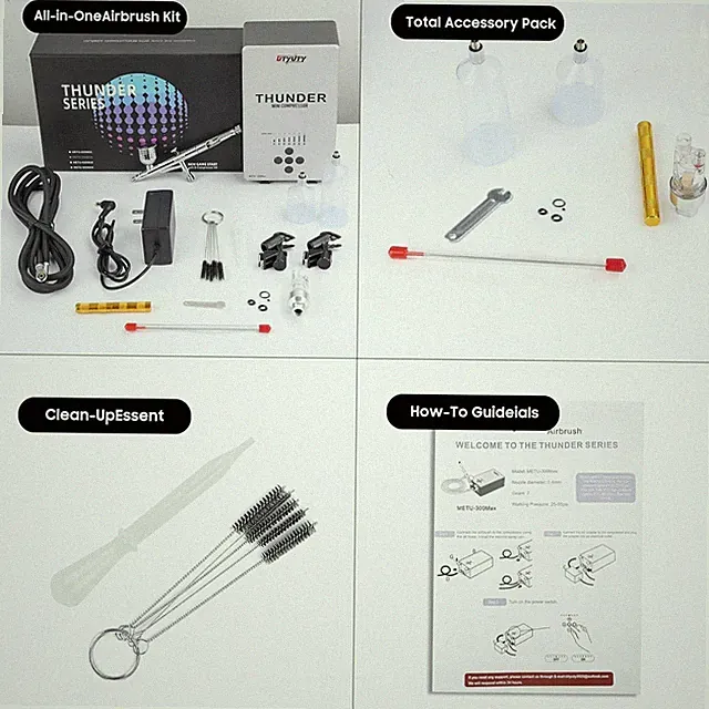 Airbrush Kit with Air Compressor,27Psi 7 Pressure Levels Portable, METU-300Max