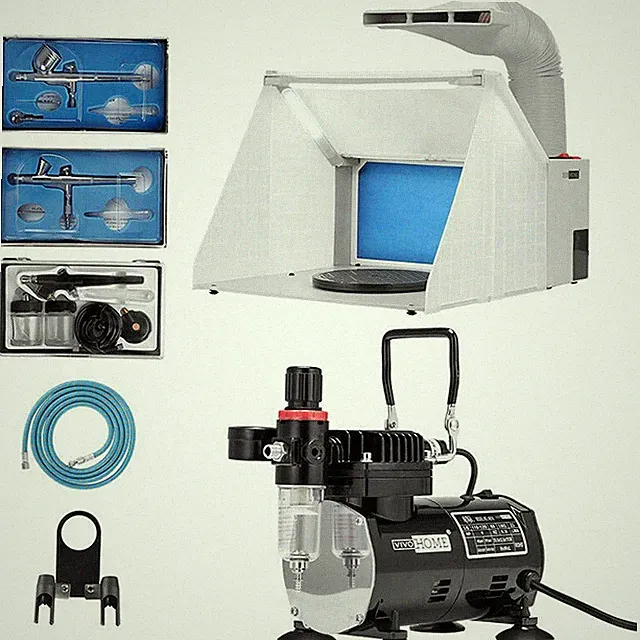 Airbrush Kit with Compressor Spray Booth Fan Filter Complete Set for Model Craft