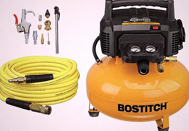 Bostitch 6 Gallon Pancake Air Compressor & 13 Piece Accessory Kit: Air Hose, Blo