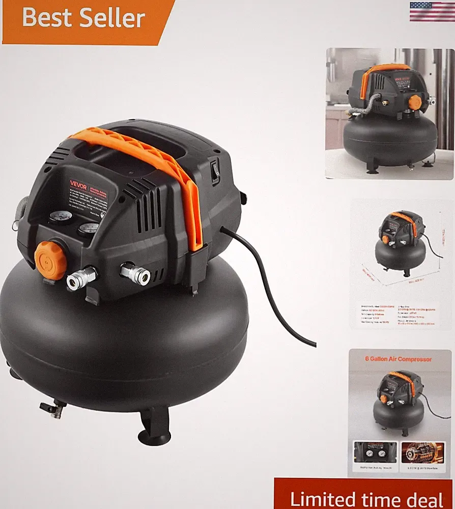 Heavy-Duty 6 Gallon Air Compressor - Safe & Versatile for Auto Repairs & Nailing