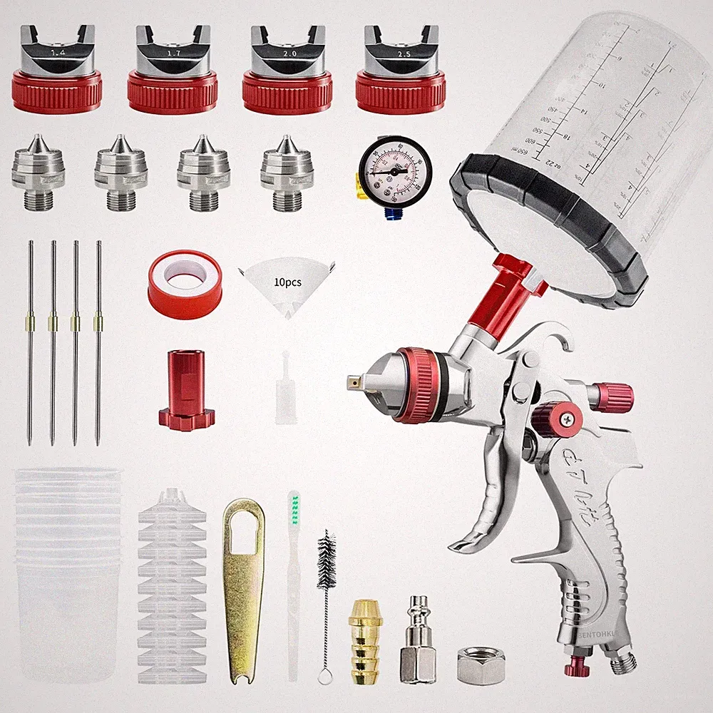 HVLP Paint Spray Gun 1.4/1.7/2.0/2.5m, Sprayer Gun with Air Compressor Regulator