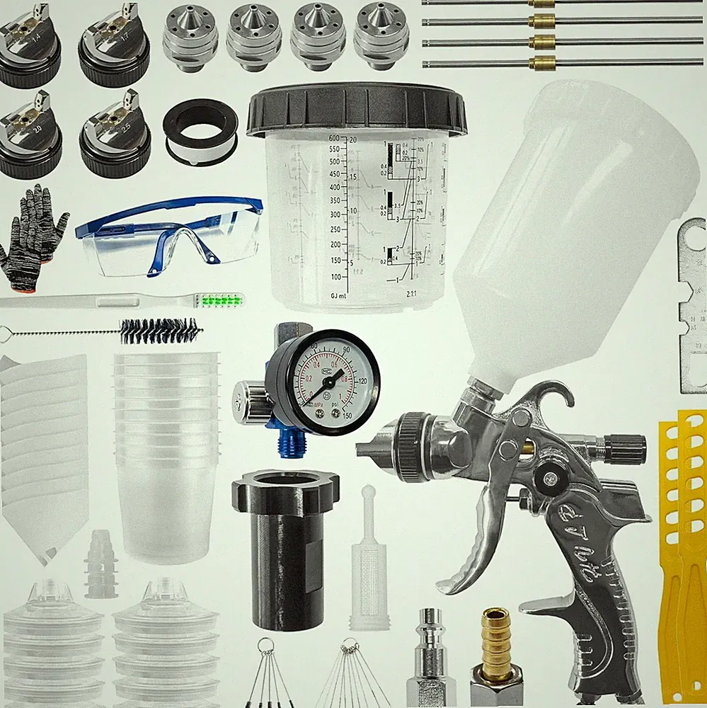 HVLP Paint Spray Gun Kit with 1.4/1.7/2.0/2.5Mm 4 Nozzles & Air Compressor Regul